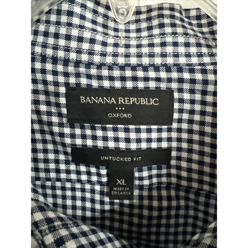 Banana Republic Mens Shirt Oxford XL Extra Large‎ Navy Blue Checked Untucked Fit - Picture 3 of 5